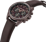 Police Malawi Gents Brown Dial Stainless Steel IP Burgundy Case Brown Leather Strap Watch