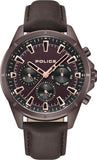 Police Malawi Gents Brown Dial Stainless Steel IP Burgundy Case Brown Leather Strap Watch