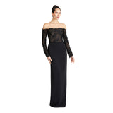 Theia Women's Adrina Shoulder Gown Black Dress