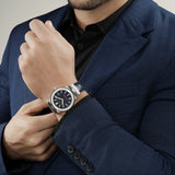 Guy Laroche Sacha Gents Blue Dial Stainless Steel Case Blue Leather Strap Watch