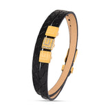 Guy Laroche Elise Gold Plated Black Leather Bracelet With Crystals
