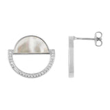 Fontenay Paris Women's Rhodium  Plated Earrings with Mother-of-Pearl and Zirconia