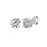 Pair of silver-toned stud earrings, each with a large clear round brilliant-cut stone and a band of smaller clear pave stones