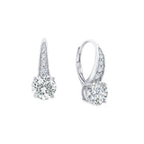 A pair of silver-toned leverback earrings, each featuring a large round brilliant-cut clear stone and smaller pavé-set clear