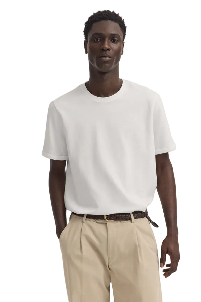 Ecru relaxed-fit short-sleeved T-shirt with a crew neck and cuffed sleeves.