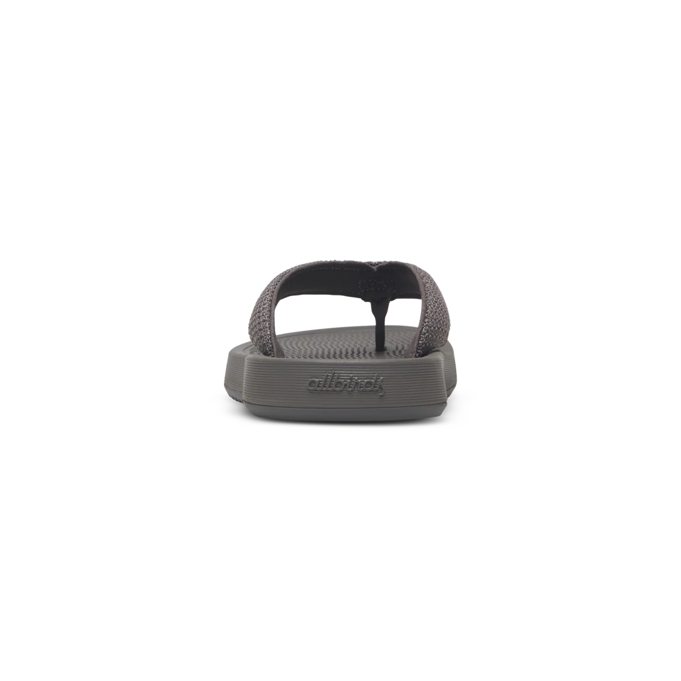 Grey flip-flop with a wide, textured strap and a thick, contoured sole. The footbed has a textured pattern and 'celloback' br