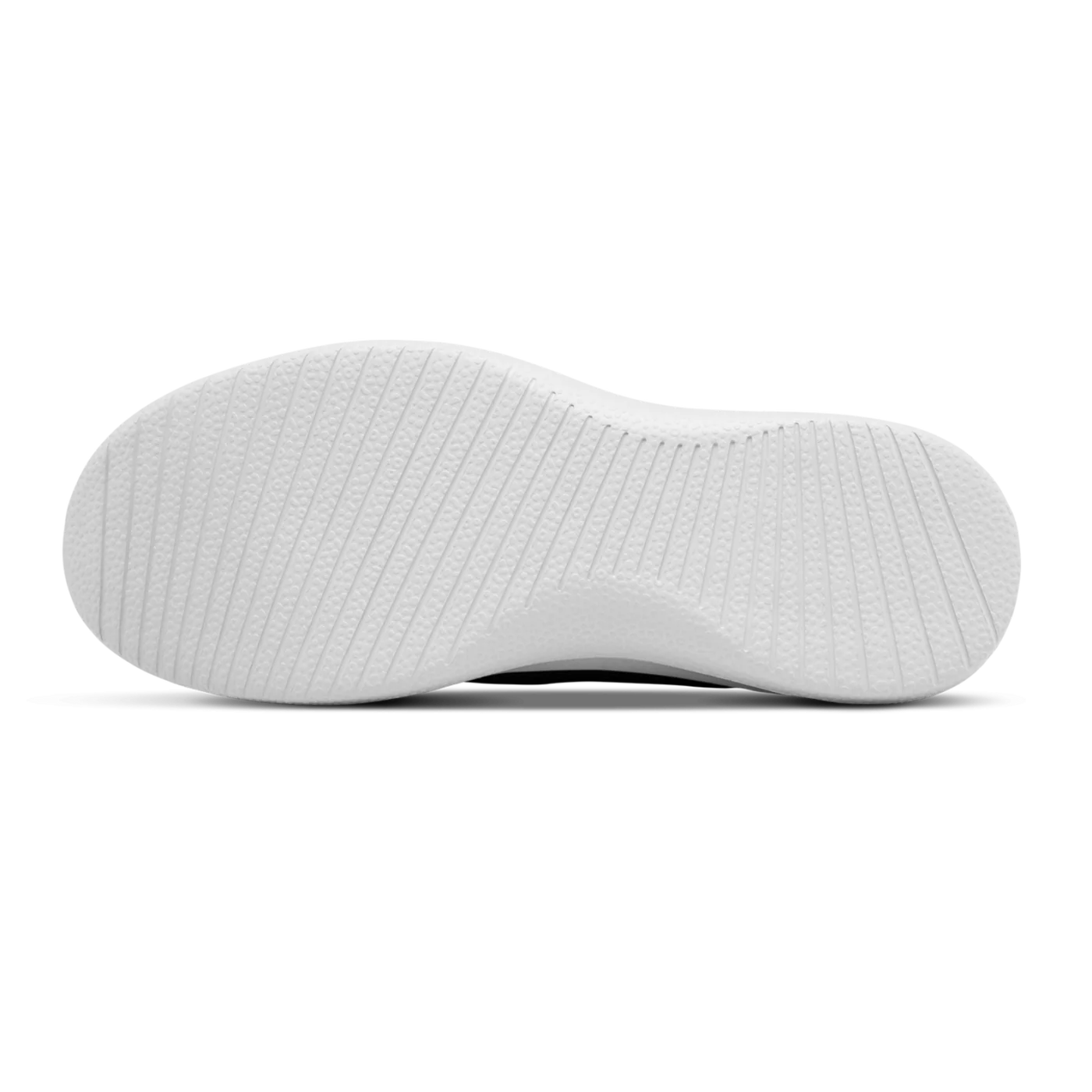 White sneaker sole with a textured surface featuring parallel diagonal ridges and small raised bumps across its length.