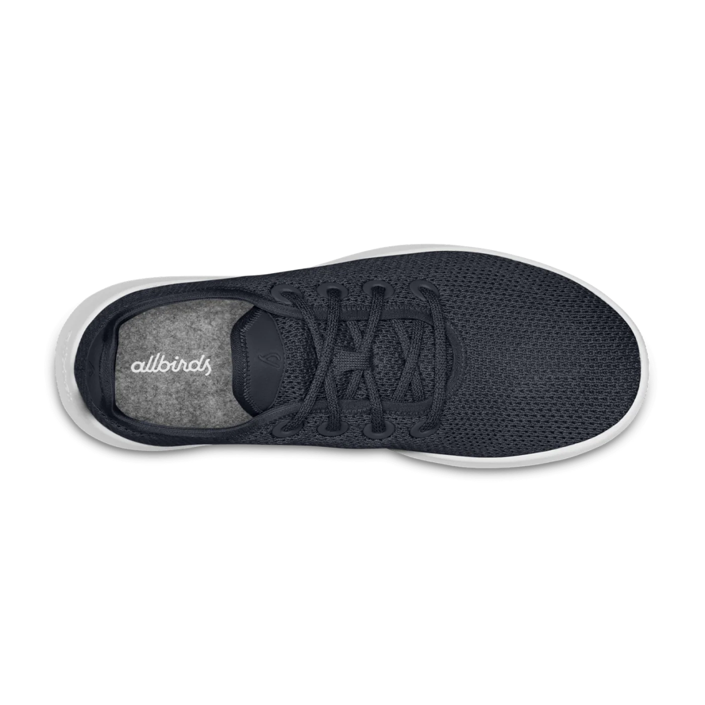 Dark blue mesh lace-up sneaker with a white sole and a grey insole featuring the 'allbirds' logo.