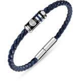 Cerruti 1881 Venezio Men's Navy Leather Bracelet with Stainless Steel Detail