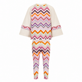 Ivory and multicolour knit top with chevron pattern and matching chevron leggings for kids.