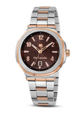 Guy Laroche Charlie Gents' Two-Tone Stainless Steel & Rose Gold PVD Watch with Brown Patterned Dial and Date