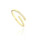 Gold-toned adjustable open ring with a row of clear cubic zirconia stones on one end.