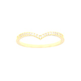 Thin gold-toned ring with a V-shaped top, encrusted with small, round, clear stones.