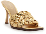 Schutz Women's Gold Woven Leather High-Heel Mule