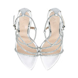 Albano Women's Silver Crystal-Strap Pointed Heel Sandal