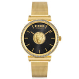 Versus Brick Lane Ladies Black Dial Gold Watch with Mesh Bracelet