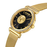 Versus Brick Lane Ladies Black Dial Gold Watch with Mesh Bracelet