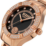 Versus Canton Road Ladies Black Dial Crystal Rose Gold Watch