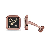 Aigner Gents Brown and Rose Gold-Toned Logo Cufflinks