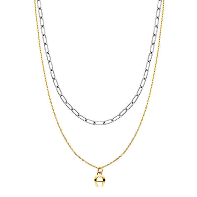 Aigner Ladies Two-Layer Necklace with Chain and Logo Pendant