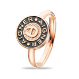 Aigner Ladies Rose Gold-Toned Stainless Steel Logo Ring Size: 52