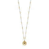 Aigner short necklace with two-toned chain (silver-toned links, gold-toned beads) and gold-toned circular pendant with 'A' lo