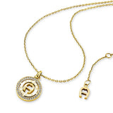 Gold-toned short necklace with a circular pendant featuring the Aigner logo and clear crystal embellishments.