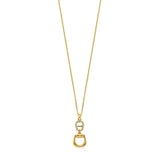 Gold-toned short necklace with a pendant. The upper part is an oval, stone-encrusted Aigner logo, connected to a lower smooth