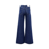 AGOLDE dark indigo wide-leg jeans featuring a high-rise fit and floor-length flared silhouette.