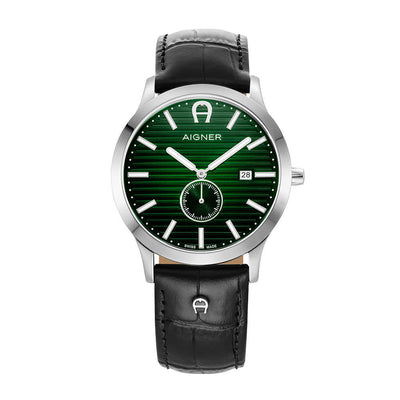 Aigner Treviso Gents Green Dial Black Leather Strap Watch