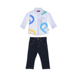 طقم قميص وبنطال من قماش الدنيم باللون الأبيض الساطع من Aigner Kids