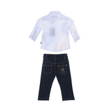 طقم قميص وبنطال من قماش الدنيم باللون الأبيض الساطع من Aigner Kids