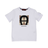 Aigner Kids Boys White Logo T-shirt & Beige Bermuda Shorts Set