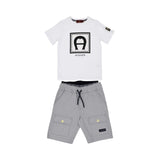 Aigner Kids Boys Logo Frame T-Shirt & Utility Bermuda Set White Grey