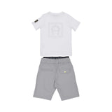 Aigner Kids Boys Logo Frame T-Shirt & Utility Bermuda Set White Grey