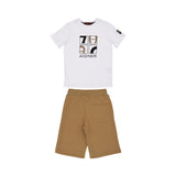 Aigner Kids Boy's White & Beige Graphic Grid Logo T-Shirt & Bermuda Set