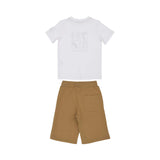 Aigner Kids Boy's White & Beige Graphic Grid Logo T-Shirt & Bermuda Set