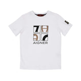 Aigner Kids Boy's White & Beige Graphic Grid Logo T-Shirt & Bermuda Set