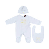 Aigner Kids New Born Boy's White Set of Sleepsuit & Hat & Bib