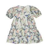 Back view of the AIGNER Kids butterfly print dress, showing the tiered ruffle skirt and the button-up closure at the neckline.