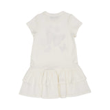 Back view of the AIGNER Kids cream jersey dress, showing the clean finish and the ruffled tiers at the hem.