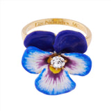 Les Nereides Blue pansy and faceted crystal cocktail Ring