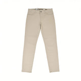 Light beige chino pants with a button and zip fly closure, belt loops, two front slash pockets, and a coin pocket.