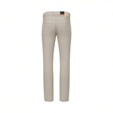 Light beige pants with a smooth texture, featuring two patch pockets on the back and a standard waistband with belt loops.