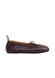 A side profile of the ALOHAS Rosalind ballet flats in chocolate brown leather, showing the double adjustable straps and sleek flat sole.