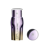 Lancome Renergie Triple Serum bottle with a purple to gold gradient metallic finish and a clear cap, alongside a matching rou