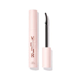 Pale pink Lancome Mascara Melter Remover tube with a black curved brush wand and text 'MELTER' and 'CARING MASCARA REMOVER'.