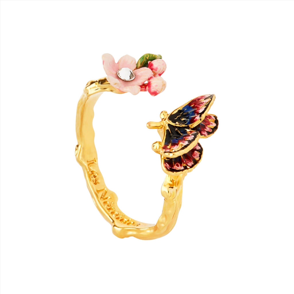 Les Nereides Butterfly and Cherry Blossom adjustable Ring – Blue Salon