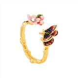 Les Nereides Butterfly and Cherry Blossom adjustable Ring