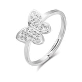 Luca Barra Ladies Steel Ring with Butterfly and White Crystals – Size: S